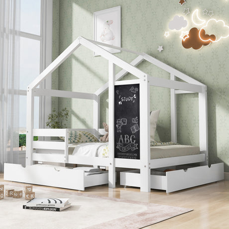 Full House Bed with Blackboard and Drawers Two assembly options White - V.I.P Digital Presence