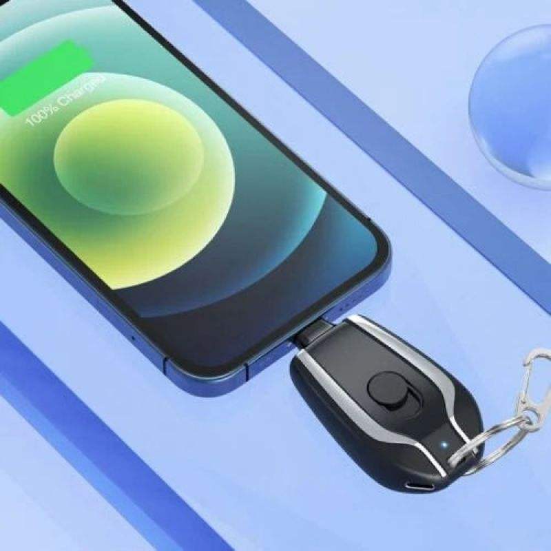 Mini llavero con bolsa de carga, energía móvil portátil, energía de emergencia inalámbrica de 1500 mA 