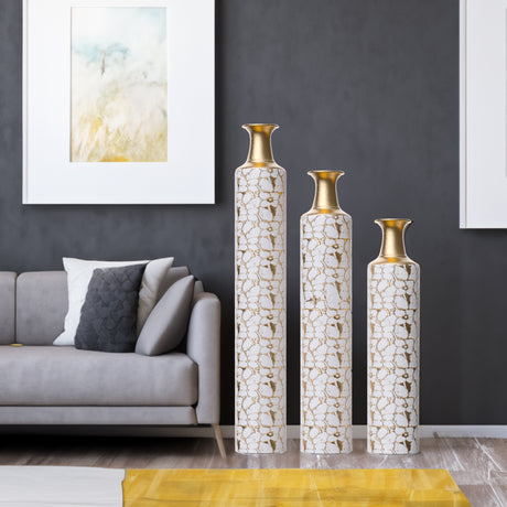 Floor standing golden large vase -32/28/24 inches decorative high vase set of 3 vintage antique worn-out vases - V.I.P Digital Presence