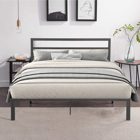 Queen Size Metal Bed Frame with Headboard Charcoal Grey - V.I.P Digital Presence