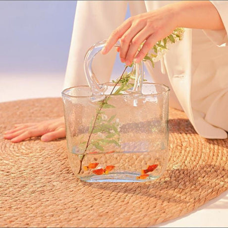 Nordic net red bag, glass vase, portable blue primary color decoration, creative light luxury living room water culture flower arrangement decoration - V.I.P Digital Presence