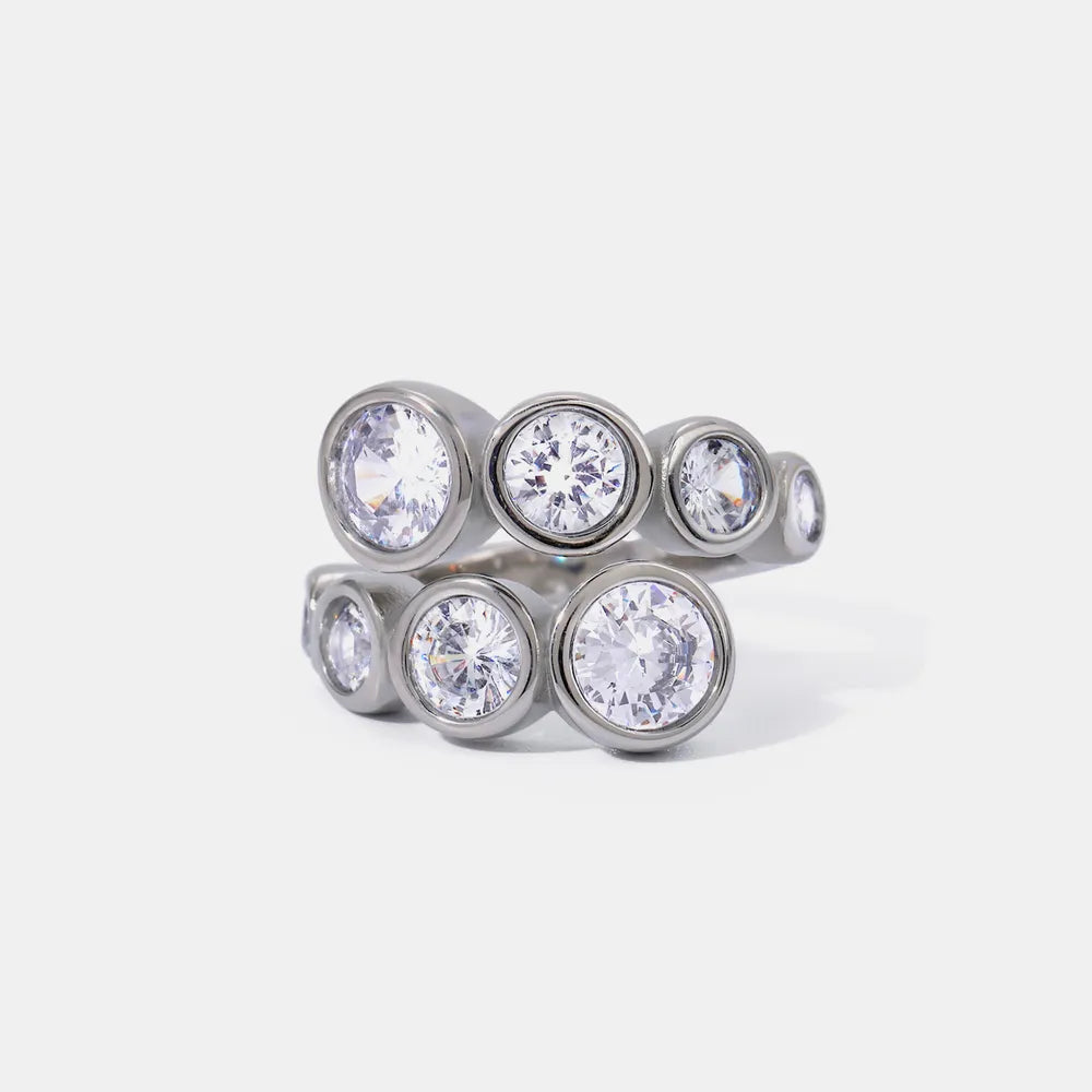 Stainless Steel Inlaid Zircon Bypass Ring - V.I.P Digital Presence