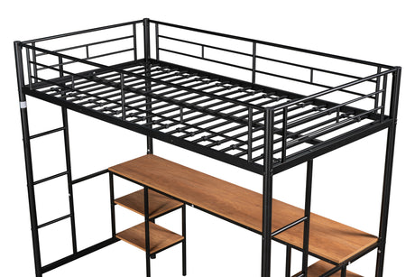Twin loft bed with table and shelf/Heavy duty sturdy metal/Built in table and shelf/Noise reduction/Safety fence - V.I.P Digital Presence