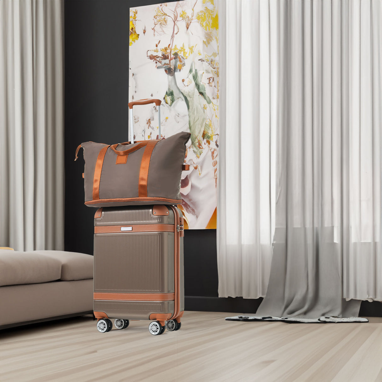 Hardshell Luggage Sets 3 Piece Carry-on Suitcase Double Spinner Wheels with TSA Lock for Men Women, Coppery (20in) - V.I.P Digital Presence