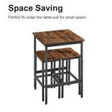 Bar Table Set Square Bar Table with 2 Bar Chairs Industrial Style Bar Chairs for Kitchen Breakfast Table Rustic Brown and Black