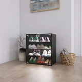 4 Layers Black Shoe Cabinet with Glass Door and Glass Layer Shoes Display Cabinet with LED light Bluetooth Control - V.I.P Digital Presence