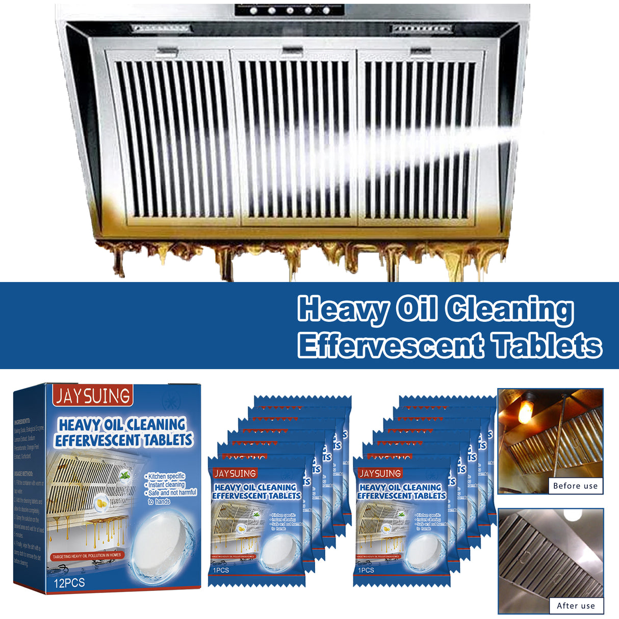 Kitchen Oil Stain Cleaning Tablets Heavy Oil Dirt Stain Cleaning Effervescent Tablets Kitchen Range Hood Cooktop - V.I.P Digital Presence