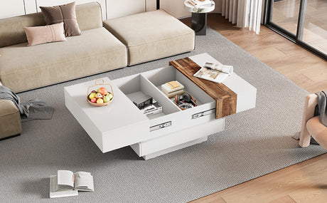 ON-TRANS 31.4 inches x 31.4 inches with sliding tabletop, high gloss center table, hidden storage room white - V.I.P Digital Presence