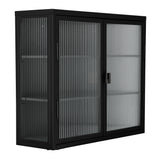 Retro Style Haze Double Glass Door Wall Cabinet With Detachable Shelves for Office Dining Room Living Room