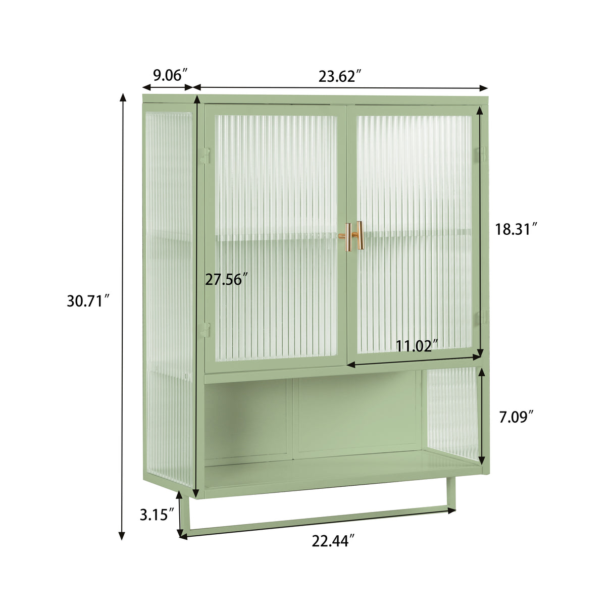 23.62"Glass Doors Modern Two-door Wall Cabinet with Featuring Two-tier Enclosed Storage Green