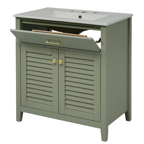 30-Inch Bathroom Vanity with Ceramic Sink Combination, Ample Storage - Features 1 Pullout and Multifunctional Shelf Dividers - V.I.P Digital Presence