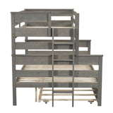 Wood Twin over Full Bunk Bed with Twin Size Trundle  Gray
