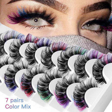 7 Pairs Of Colorful Fried Eyelashes Multi-Layer Thick Cross Mink Hair Imitation D Color Mix 7 - V.I.P Digital Presence