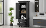 Tall Storage Cabinet with Two Drawers for Bathroom/Office, Black - V.I.P Digital Presence