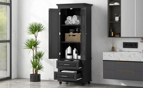 Tall Storage Cabinet with Two Drawers for Bathroom/Office, Black - V.I.P Digital Presence