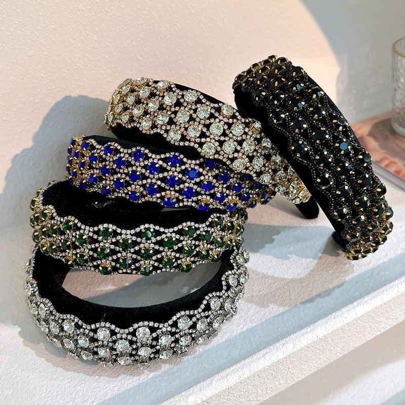 Fashionable full set rhinestone wide edge solid color sponge head hoop - V.I.P Digital Presence