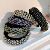 Fashionable full set rhinestone wide edge solid color sponge head hoop - V.I.P Digital Presence