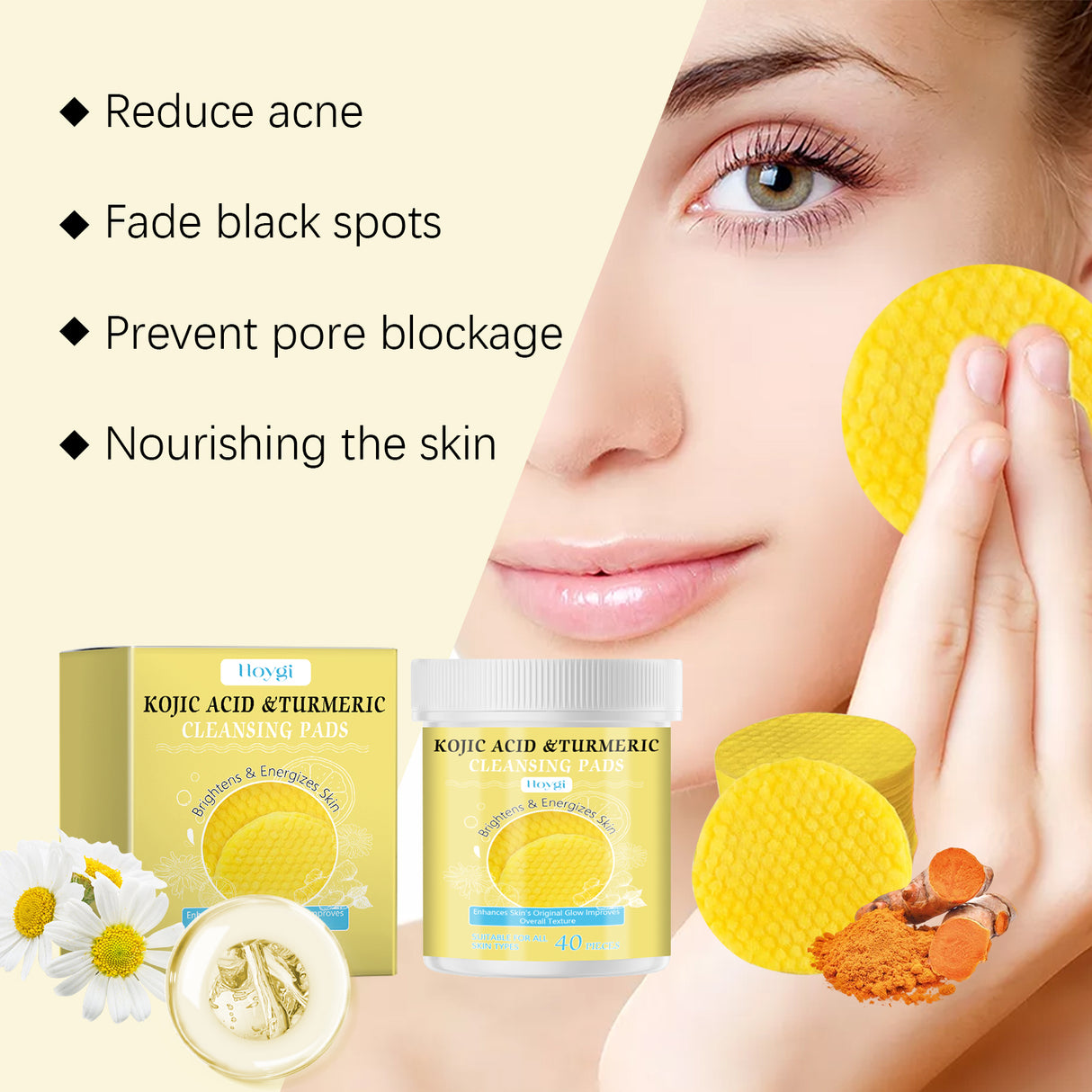 Turmeric Acid Cleansing Pad Facial Daily Cleansing Gentle Skin Care Moisturizing Skin Brightening Cleanser