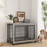 Furniture Style Dog Crate Side Table on Wheels with Double Doors and Lift Top.Grey,38.58''w x 25.5''d x 27.36''h - V.I.P Digital Presence