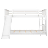 Twin over Twin Bunk Bed with Convertible Slide and Ladder  White