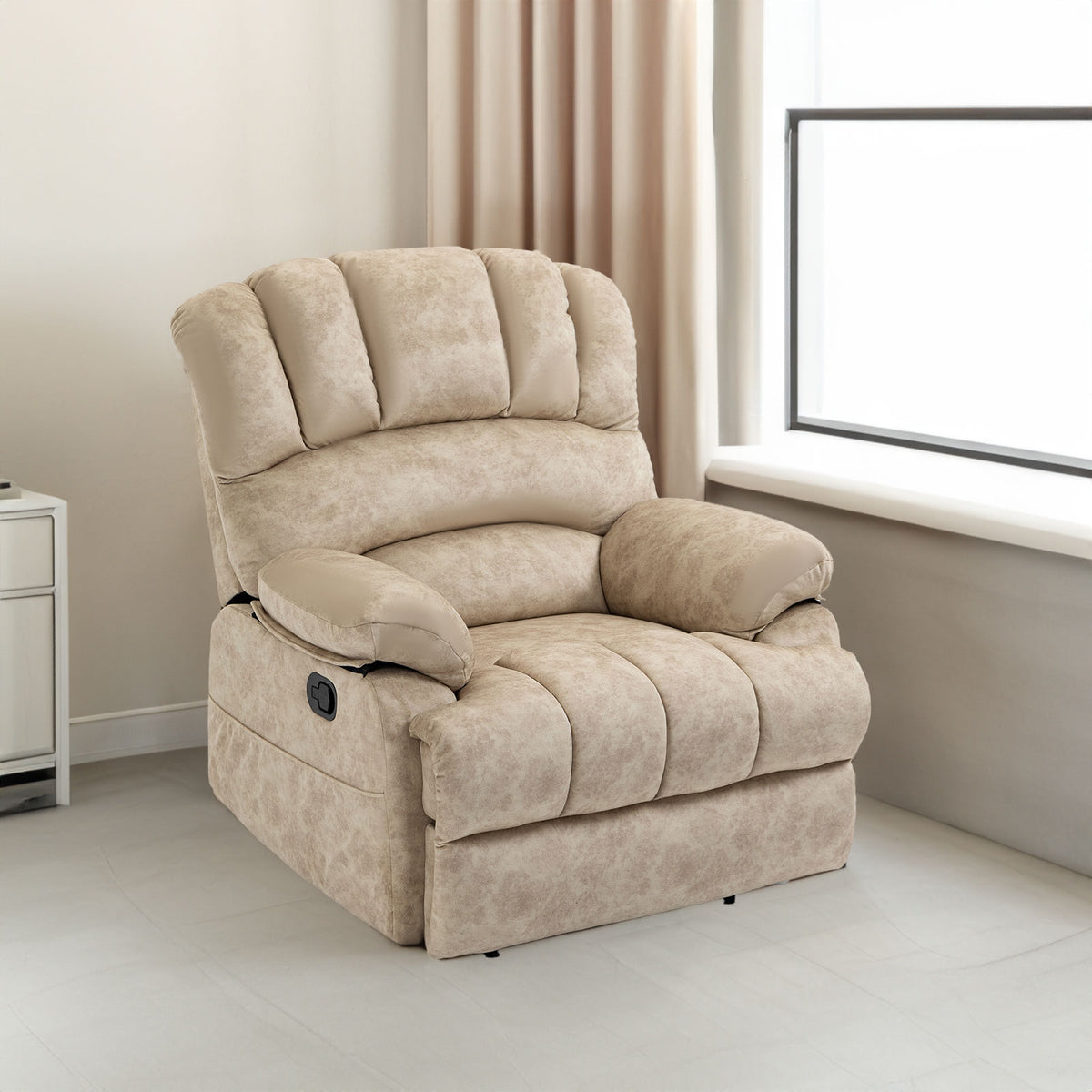Large Manual Recliner Chair in Fabric for Living Room, Beige - V.I.P Digital Presence