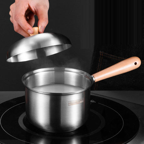 304 stainless steel milk pot, instant noodle pot, household wooden handle dormitory small soup pot, milk heating baby food pot - V.I.P Digital Presence