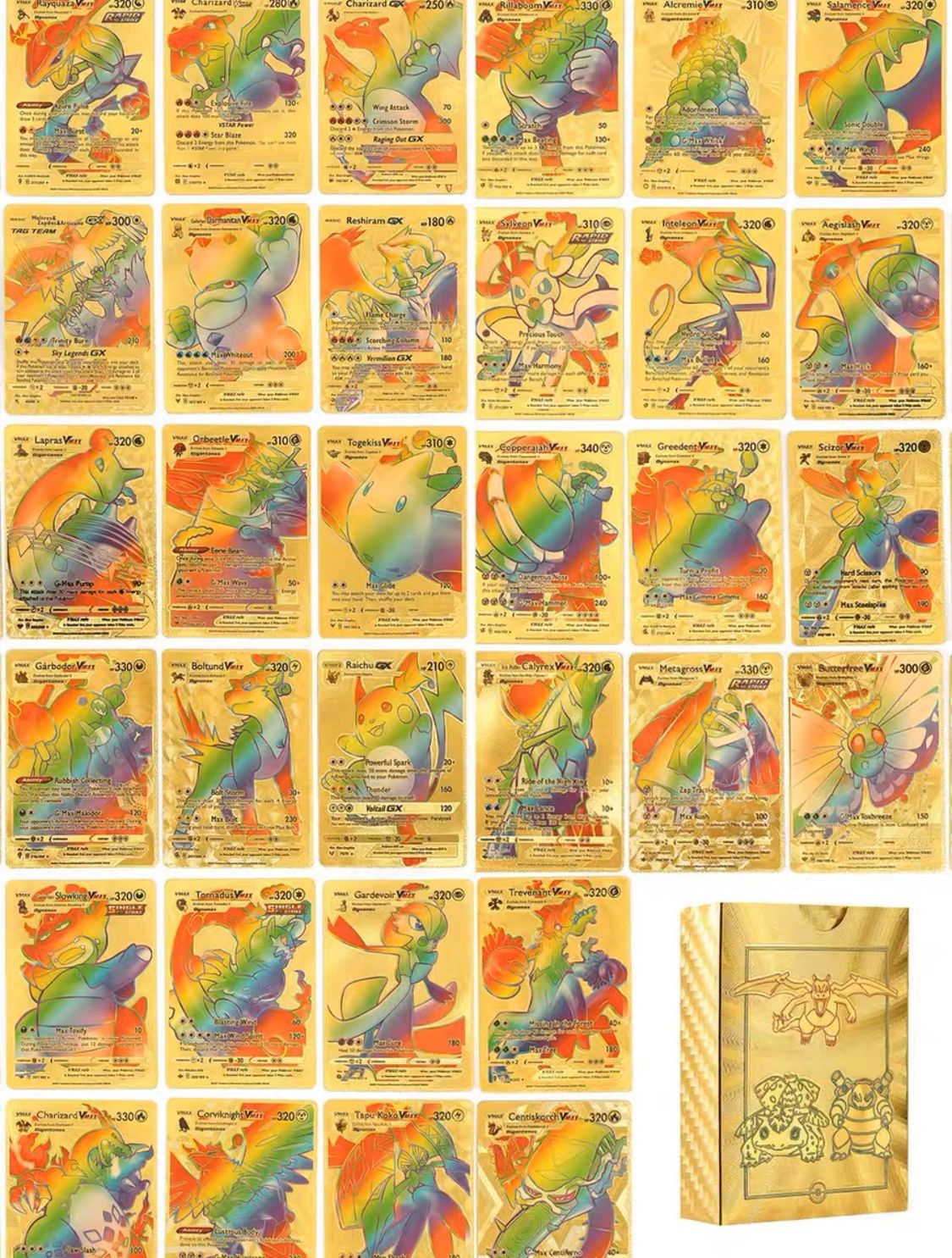 55 cartas Pok é mon de lámina dorada, cartas de batalla de cartas de colección Pok é mon Pok é mon