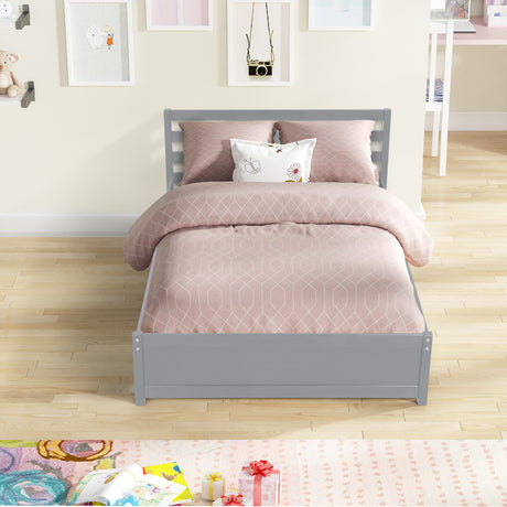 Full Size Wood Platform Bed Frame with Headboard and Twin Trundle For Grey Color - V.I.P Digital Presence