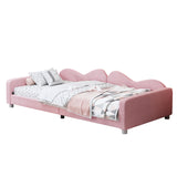 Twin size Upholstered Daybed, Sherpa Fabric Sofabed with Cloud-Shaped Backrest, No Box-spring Needed, Pink - V.I.P Digital Presence