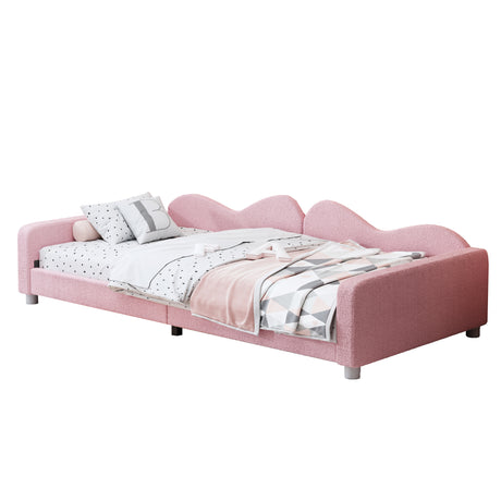 Twin size Upholstered Daybed, Sherpa Fabric Sofabed with Cloud-Shaped Backrest, No Box-spring Needed, Pink - V.I.P Digital Presence