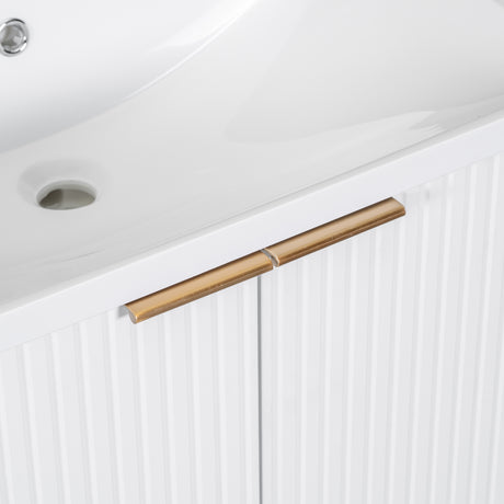 24" Bathroom Vanity with Sink, Bathroom Vanity Cabinet with Two Doors and Gold Metal Frame, Open Storage Shelf, White - V.I.P Digital Presence