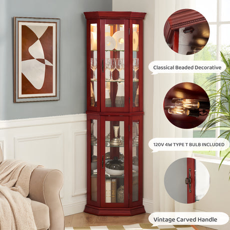 Corner Curio cabinet with illuminated glass display stand and tempered glass door, with adjustable bracket and light bulb - V.I.P Digital Presence