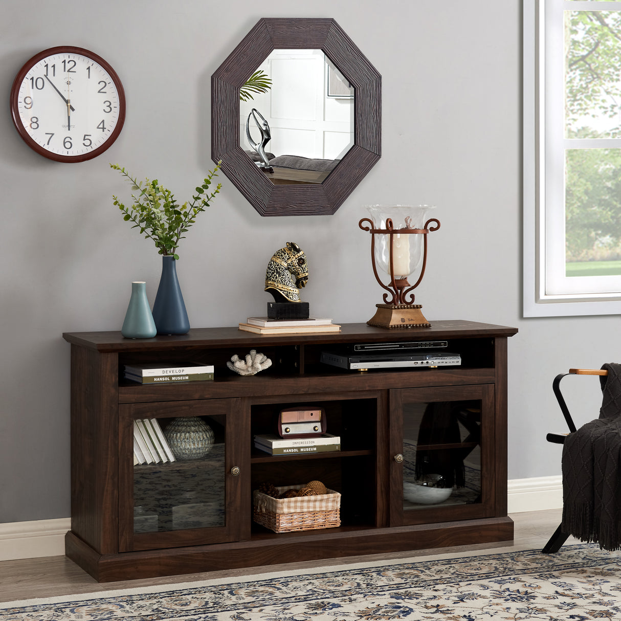 Contemporary TV Media Stand Modern Entertainment Console Brown - V.I.P Digital Presence