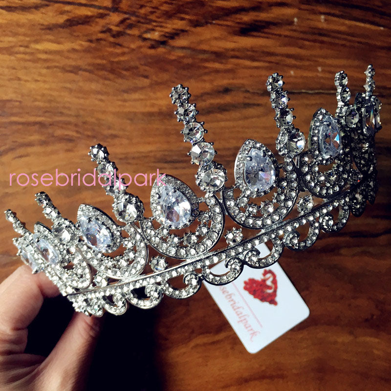Rosebridalpark Zircon Gorgeous Bridal Wedding Hair Accessories Tiara Big Cubic Zirconia Crown Headband For Bridesmaid t997 - V.I.P Digital Presence