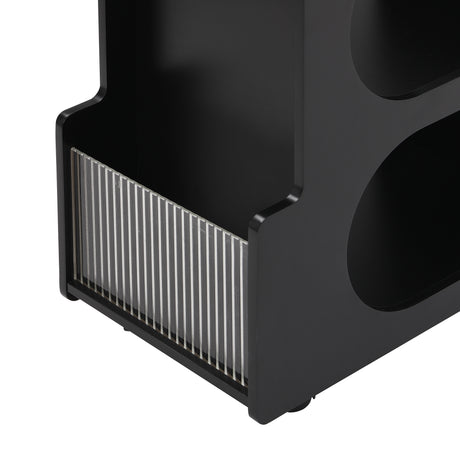 Stylish mobile desk with lockable wheels,bedside table with 5mm thick grooved tempered glass and gold round bars ，black - V.I.P Digital Presence