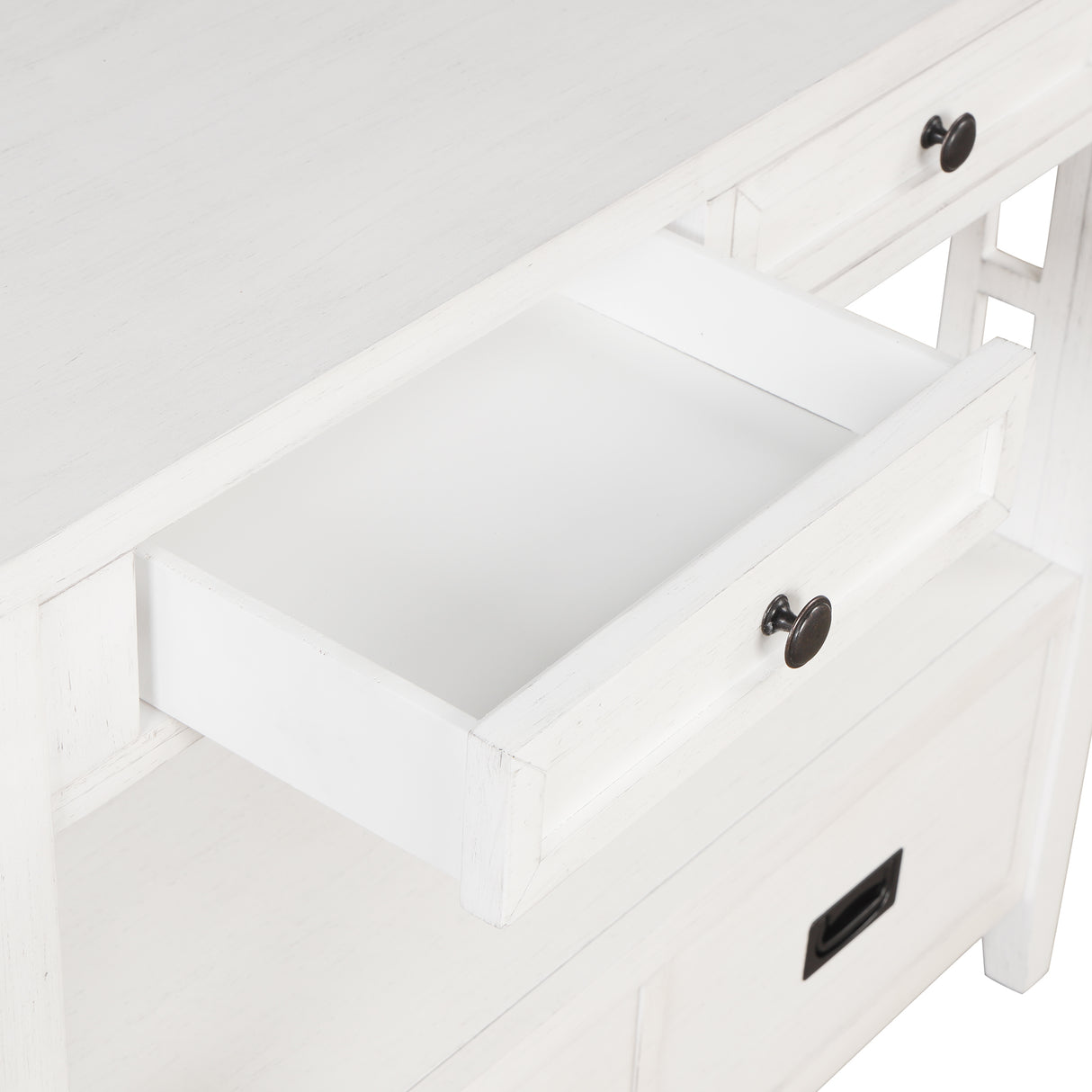 36'' Farmhouse Pine Wood Console Table Entry Sofa Table with 4 Drawers & 1 Storage Shelf (Antique White) - V.I.P Digital Presence