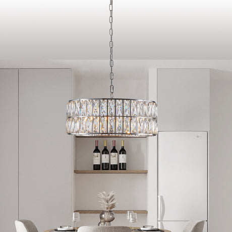 Modern crystal drum pendant light, 6-light pendant light, with silver metal frame (excluding light bulb) - V.I.P Digital Presence