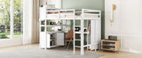 Wood Loft Bed with Cabinet and Bookshelf, Full Size Loft with Wardrobe and Desk for Kids,White - V.I.P Digital Presence