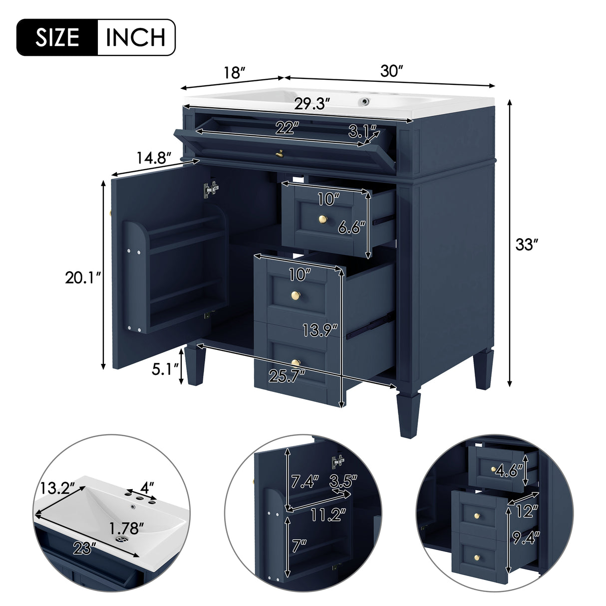 30 inch bathroom vanity with top sink, storage cabinet with 2 drawers and 1 drawer, single sink bathroom vanity - V.I.P Digital Presence