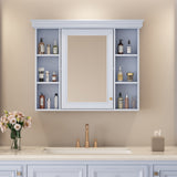 35'' x 28'' Blue Wall Mounted Bathroom Storage Cabinet with Mirror Door, Modern Bathroom Wall Cabinet with Mirror - V.I.P Digital Presence