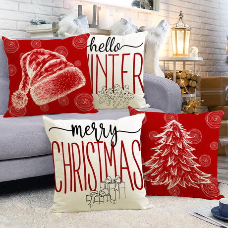 Christmas hat pillowcase linen Christmas tree letter print pillowcase holiday - V.I.P Digital Presence