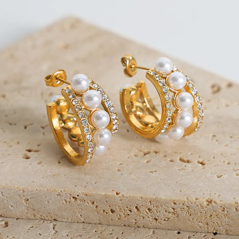 Pearl Titanium Steel C-Hoop Earrings - V.I.P Digital Presence