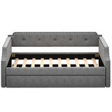 Upholstered Daybed with Trundle, Wood Slat Support,Upholstered Frame Sofa Bed   Twin Gray
