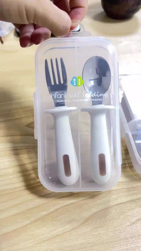Adjustable color PPSU silicone fork and spoon set, children's stainless steel spoon and fork, baby training supplementary food tableware set of 2 pieces - V.I.P Digital Presence