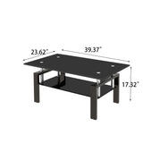 Black Tempered Glass Coffee Table, 2 Layer Storage Tea Table - V.I.P Digital Presence