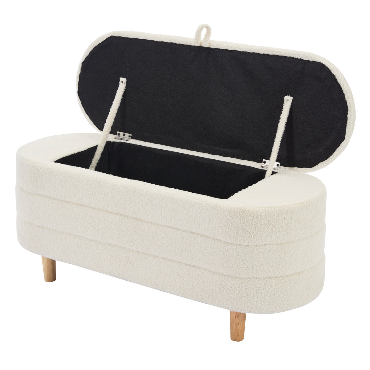 Elegant Upholstered Sherpa Fabric Storage Ottoman with Wood Legs, Storage Bench for Bedroom, Living Room, White - V.I.P Digital Presence
