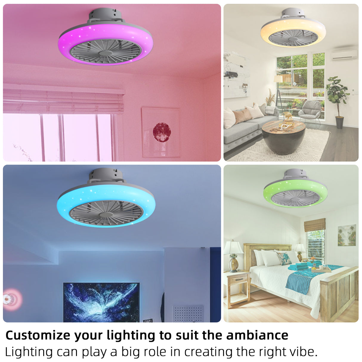 18" Smart LED Bladeless Ceiling Fans Remote with Alexa/Google, Modern Flush Mount RGB Ceiling Fan for Bedroom - V.I.P Digital Presence