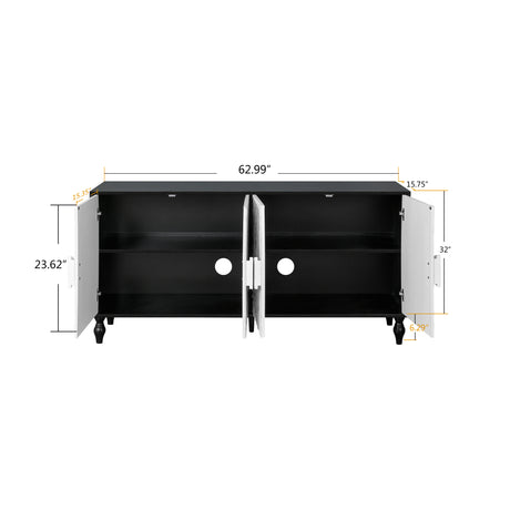 Vintage White Large Faceted Carved And Spliced Doors Combined With Black Frames For TV Stand Table,Sideboards, Accent Cabinets - V.I.P Digital Presence