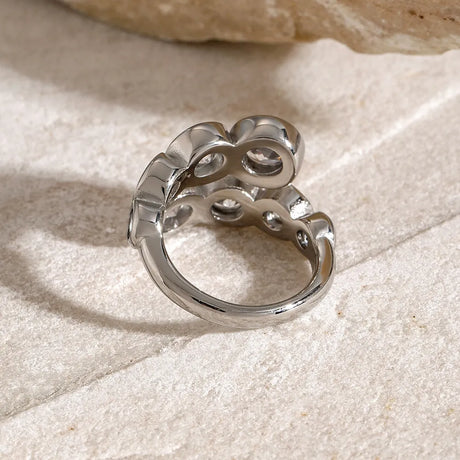 Stainless Steel Inlaid Zircon Bypass Ring - V.I.P Digital Presence