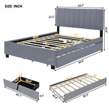 Queen Size Velvet Upholstered Platform Bed with 2 Drawers and 1 Twin XL Trundle- Gray - V.I.P Digital Presence